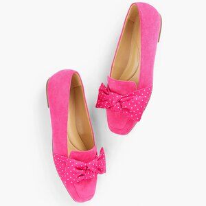 NWOT Talbots "Stella” Pink Suede Bow Polka Dot Loafers 5.5M